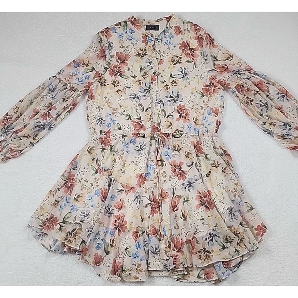 ✨Vici Vienne Floral Adjustable Balloon Sleeve Mini Sz Large Dress✨ - Picture 9 of 15